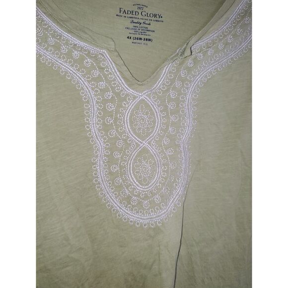 A Faded Glory Women's Plus Top Boho Embroidered Olive Green Cottage Core 4X - Picture 2 of 9